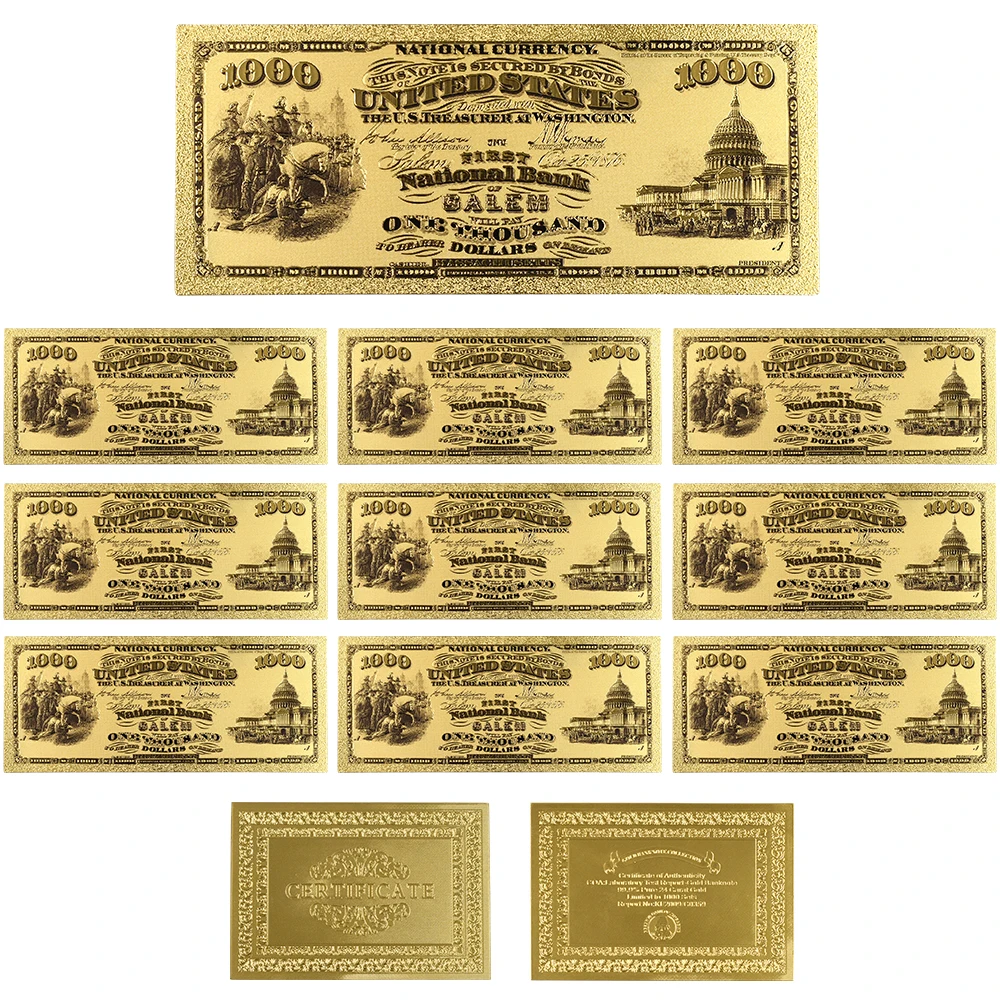 

Коллекционная американская валюта банкнота 24k позолоченные искусственные деньги уникальные 1875 год Красочные золотые банкноты 10 шт.