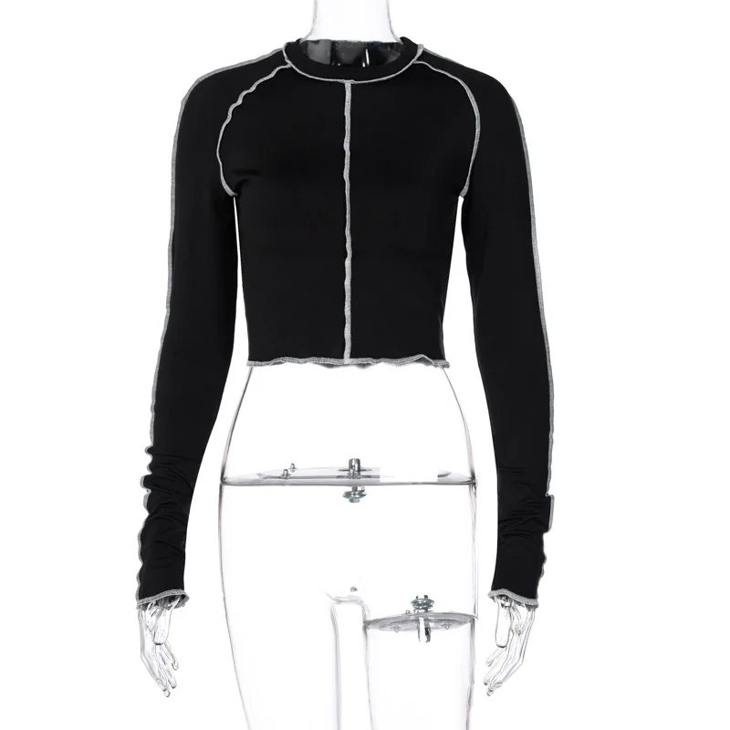 Long Sleeve Patchwork t-shirt 2020 black crop top autumn winter stretch skinny Tshirts Tees fashion Women clothing sport outfits
Long Sleeve Patchwork t-shirt 2020 black crop top autumn winter stretch skinny Tshirts Tees fashion Women clothing sport outfits