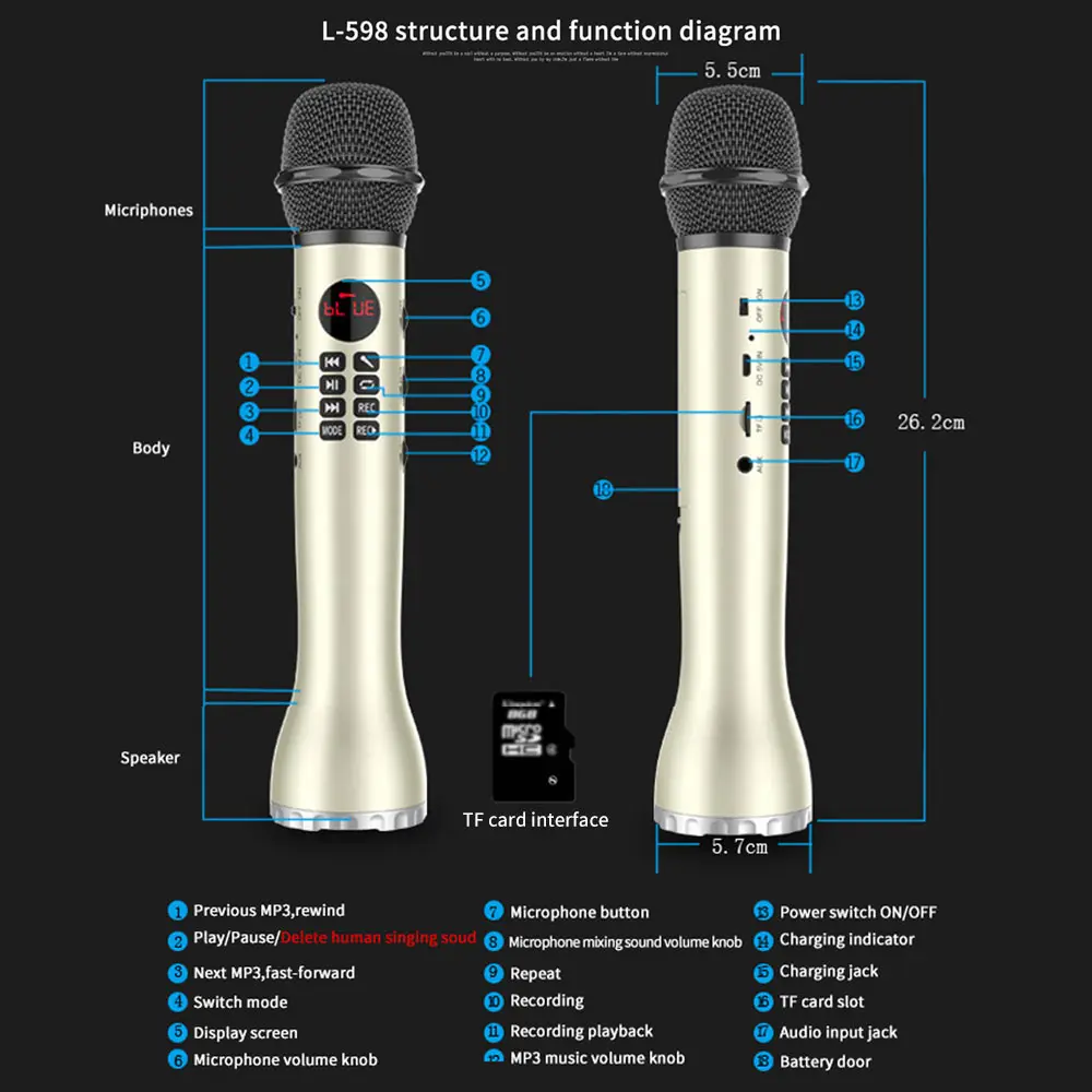 One-Piece Portable Karaoke Subwoofer Bluetooth Speaker Home Bass Mix The Sound 2000MAH Stereo Microphone Wireless Microphone 
One-Piece Portable Karaoke Subwoofer Bluetooth Speaker Home Bass Mix The Sound 2000MAH Stereo Microphone Wireless Microphone