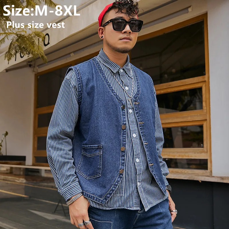 Джинсовая безрукавка Мужская Повседневная Свободная модель 8XL/7XL цвет