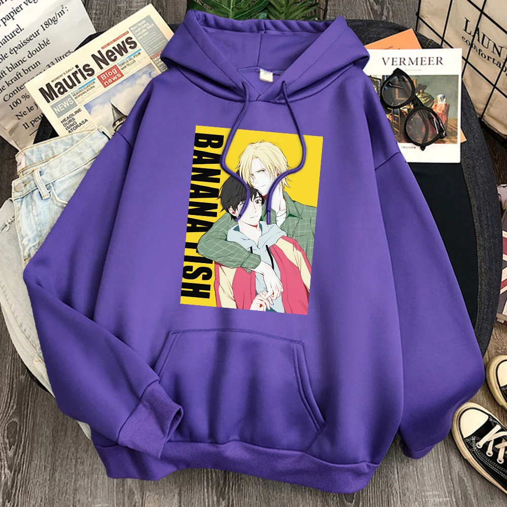 

Anime Banana Fish Print Sweatshirts Man Loose Harajuku Pocket Hooded Pullover Mens Cartoons Vintage Hoody Hip Hop Anime Hoodies