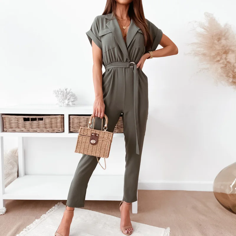 Elegant Office Lady Jumpsuit Turn-down Collar Solid Spring Playsuit 2021 Summer Short Sleeve Lace-up Belted Women Romper Overall
Elegant Office Lady Jumpsuit Turn-down Collar Solid Spring Playsuit 2021 Summer Short Sleeve Lace-up Belted Women Romper Overall