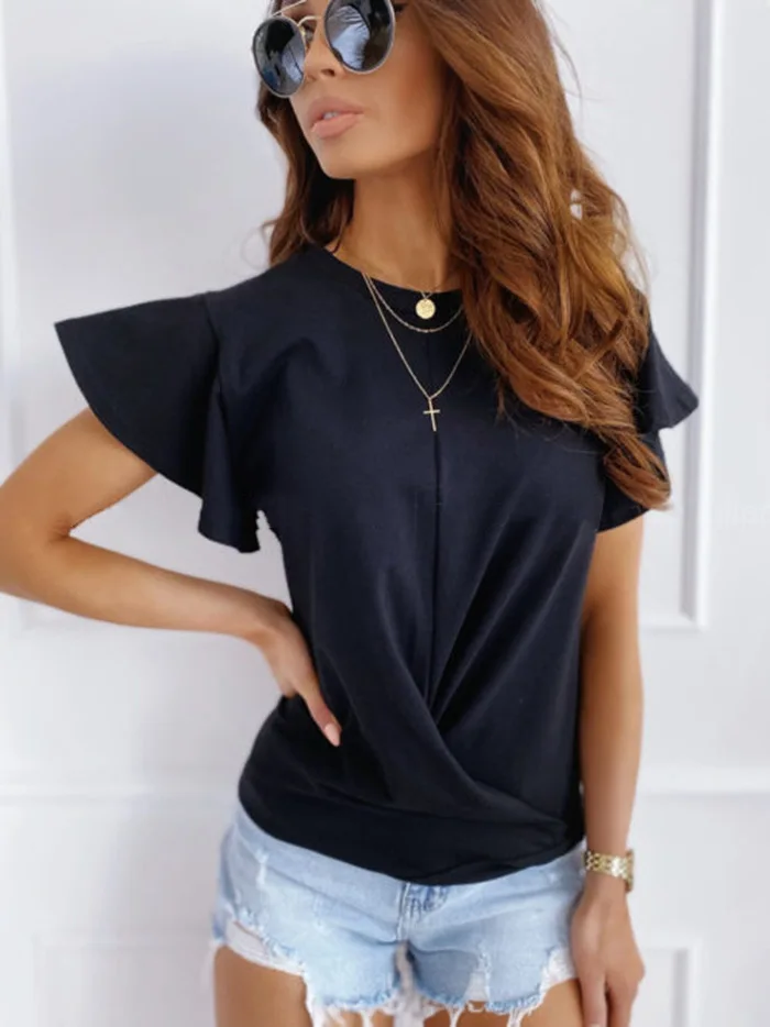 2022 Summer Women's Top Short Puff Sleeve O-neck Solid White Tops Female Loose Fashion Streetwear Lady Clothes
2022 Summer Women's Top Short Puff Sleeve O-neck Solid White Tops Female Loose Fashion Streetwear Lady Clothes