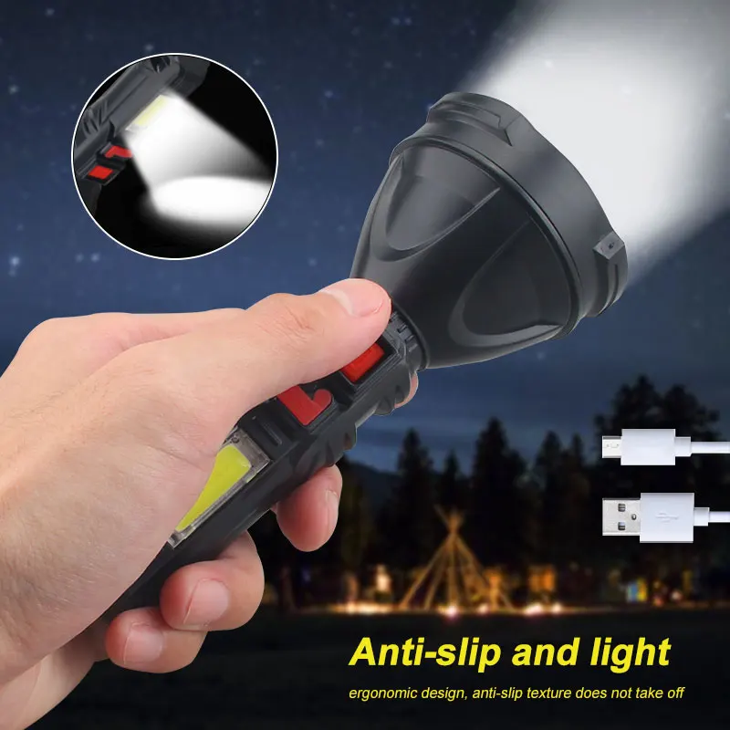 Outdoor Smart USB Rechargeable lighting Flashlight 4 Mode XP+COB Light Waterproof LED Glare Hunting Flashlight For night fishing 
Outdoor Smart USB Rechargeable lighting Flashlight 4 Mode XP+COB Light Waterproof LED Glare Hunting Flashlight For night fishing