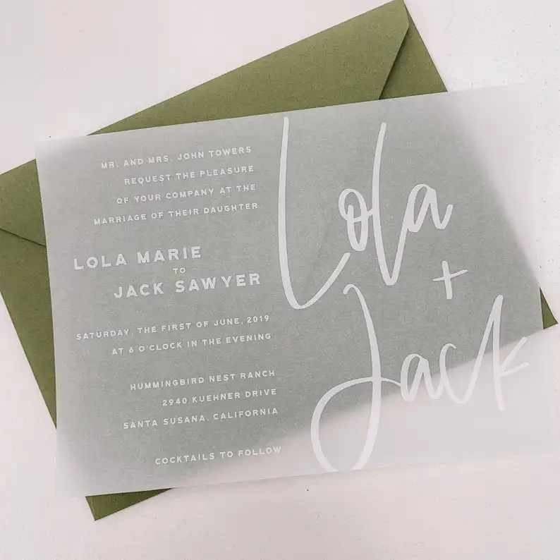 White Ink Vellum Paper Wedding Invitation with Envelope AI016 
White Ink Vellum Paper Wedding Invitation with Envelope AI016