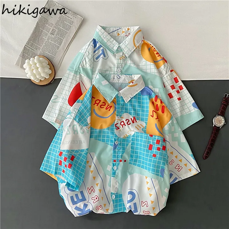 Hikigawa Summer Cartoon Print Shirt Women Japanese Turn Down Collar Short Sleeve Blouse Fashion Loose Sweet Beach Holiday Tops
Hikigawa Summer Cartoon Print Shirt Women Japanese Turn Down Collar Short Sleeve Blouse Fashion Loose Sweet Beach Holiday Tops