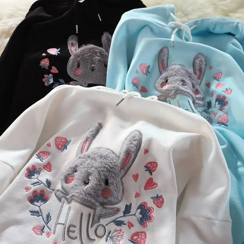 Ins Original Design Cute Floral Rabbit Embroidery Sweatshirt Hoodies Women Long Sleeve Tops 2021 Autumn New Korean Fashion Teens 
Ins Original Design Cute Floral Rabbit Embroidery Sweatshirt Hoodies Women Long Sleeve Tops 2021 Autumn New Korean Fashion Teens