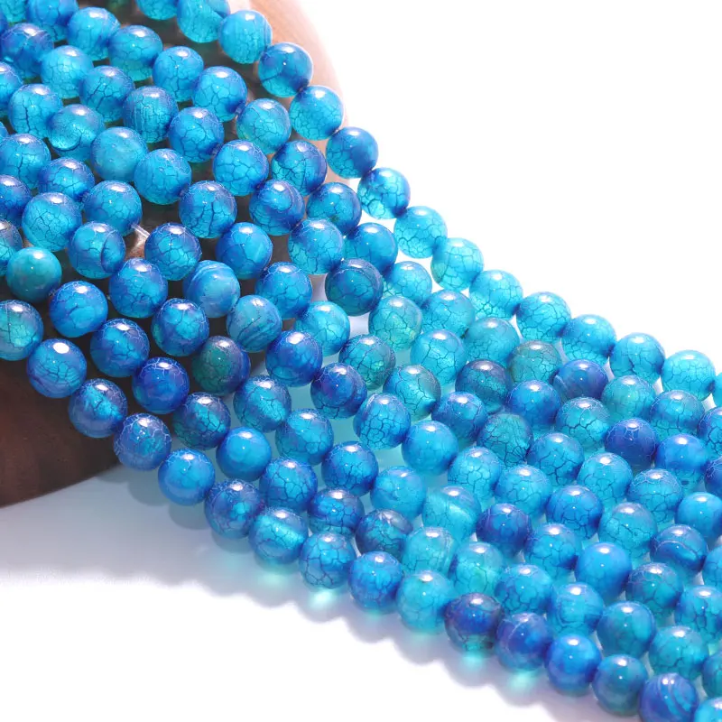 

LS Stone Beads 6-10MM Lake blue Moire Agate For Stone Beaded Necklace Bracelet Accessories Making