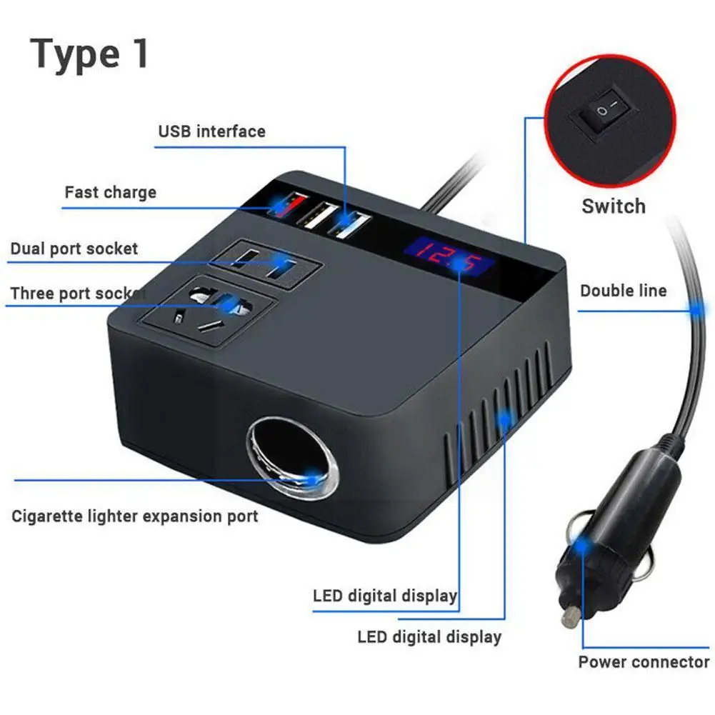 Car Inverter 150W 12V/24V To 110V/220V Cigarette Lighter 3.0 Adapter Power Charger Fast QC USB Charging With Inverter Suppl B8X7 
Car Inverter 150W 12V/24V To 110V/220V Cigarette Lighter 3.0 Adapter Power Charger Fast QC USB Charging With Inverter Suppl B8X7
