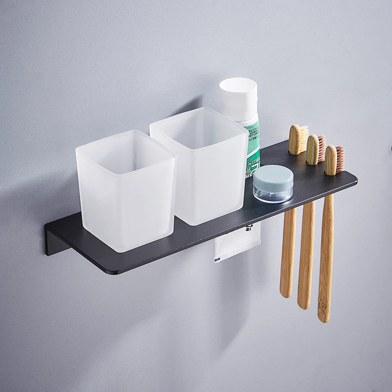 Double Cup Holder with Tooth Holder Wall Mounted Aluminum Black Tumbler Cup Holder Bathroom Accessories Bath Hardware Set
Double Cup Holder with Tooth Holder Wall Mounted Aluminum Black Tumbler Cup Holder Bathroom Accessories Bath Hardware Set