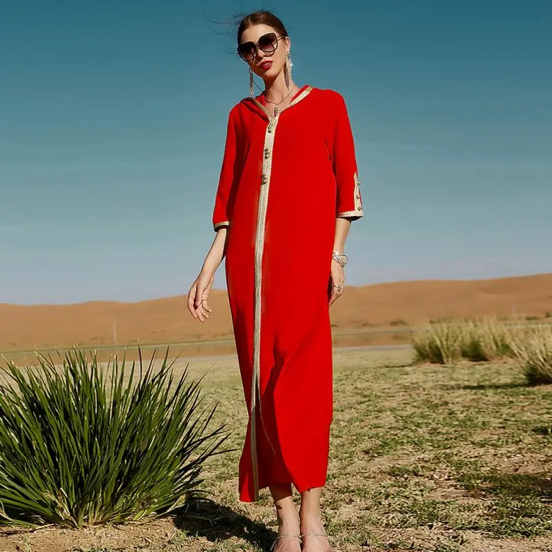 Ramadan Eid Red Maxi Dress For Women Modest Muslim Turkey Arabic Dubai V Neck Hooded Dress Split fork Short sleeve Jalabiya
Ramadan Eid Red Maxi Dress For Women Modest Muslim Turkey Arabic Dubai V Neck Hooded Dress Split fork Short sleeve Jalabiya