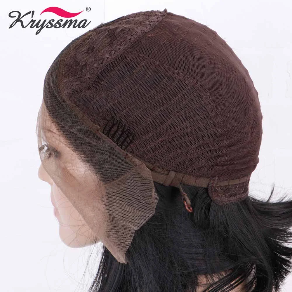 

kryssma long wavy Ombre Brown lace wigs for women Drak Brown lace ssynthetic wig Cosplay Wigs With Black Roots 2021 New Wig