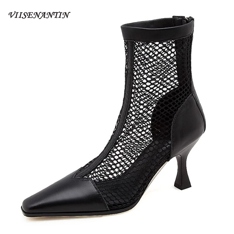 Fashion Hollow New Sexy Short Mesh Chelsea Boots Pointed Toe High Thin Heels Zipper Breathable genuine Leather Black Shoes Women
Fashion Hollow New Sexy Short Mesh Chelsea Boots Pointed Toe High Thin Heels Zipper Breathable genuine Leather Black Shoes Women