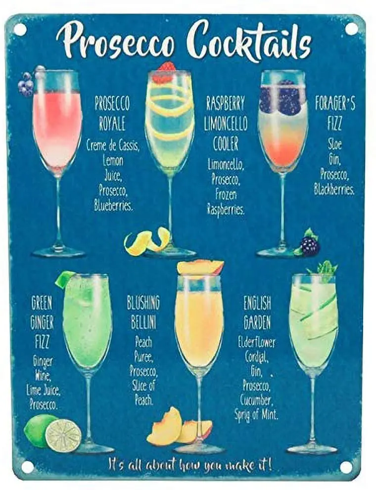 Prosecco Cocktails Metal Tin Sign Retro Painted Metal Art Poster Decoration Plaque Warning Bar Cafe Garage Party Room Decor
Prosecco Cocktails Metal Tin Sign Retro Painted Metal Art Poster Decoration Plaque Warning Bar Cafe Garage Party Room Decor