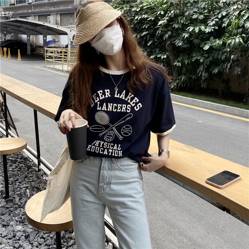 3-color Preppy Style Women T-shirt Summer New Hit Color O-neck Cartoon Letter Print Tops Female Short-sleeved Cotton T Shirts
3-color Preppy Style Women T-shirt Summer New Hit Color O-neck Cartoon Letter Print Tops Female Short-sleeved Cotton T Shirts