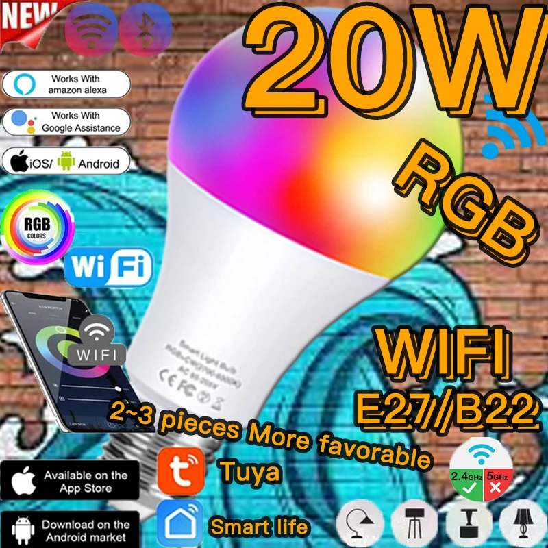 Wifi LED Smart Bulb 20W E27 B22 Multi-Color Dimmable Memory Function And Scene Mode Voice Mobile Phone Or IR Remote Control Lamp
Wifi LED Smart Bulb 20W E27 B22 Multi-Color Dimmable Memory Function And Scene Mode Voice Mobile Phone Or IR Remote Control Lamp