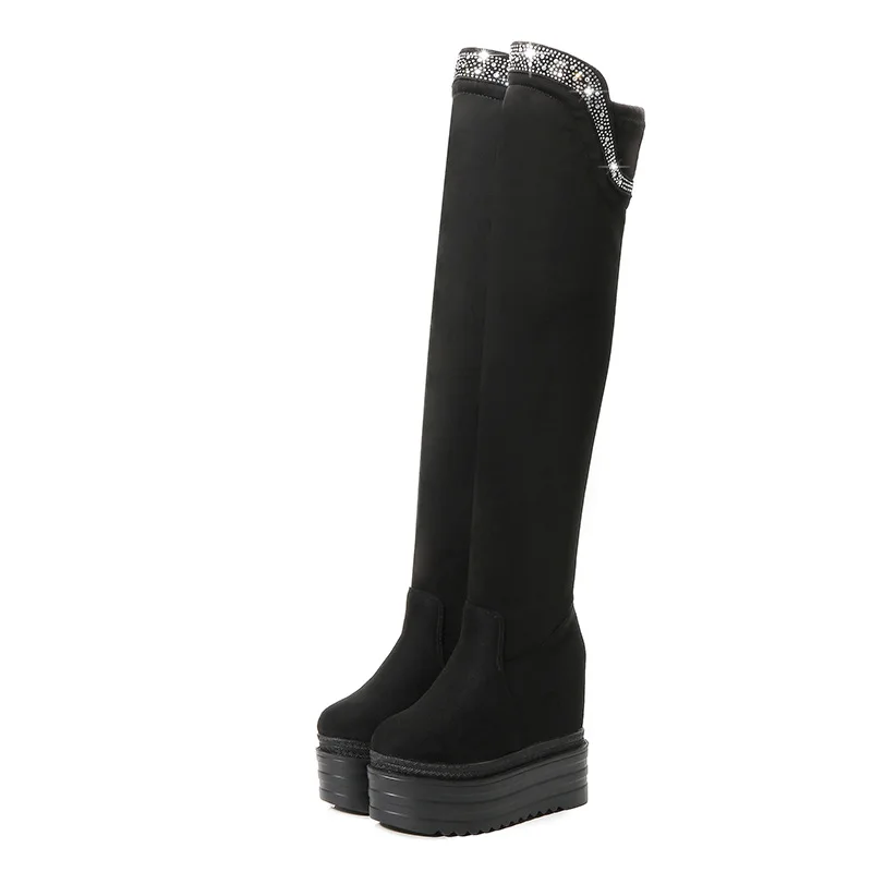 Winter new sky high muffin thick bottom elastic inner thin women's boots water drill Knee Boots
Winter new sky high muffin thick bottom elastic inner thin women's boots water drill Knee Boots