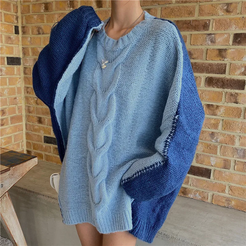 Fashion Casual Pullover Round Neck Cable Knit Sweater Women's Knitted Top 2022 Winter Fashion Splicing Warm Pullover Sweater
Fashion Casual Pullover Round Neck Cable Knit Sweater Women's Knitted Top 2022 Winter Fashion Splicing Warm Pullover Sweater