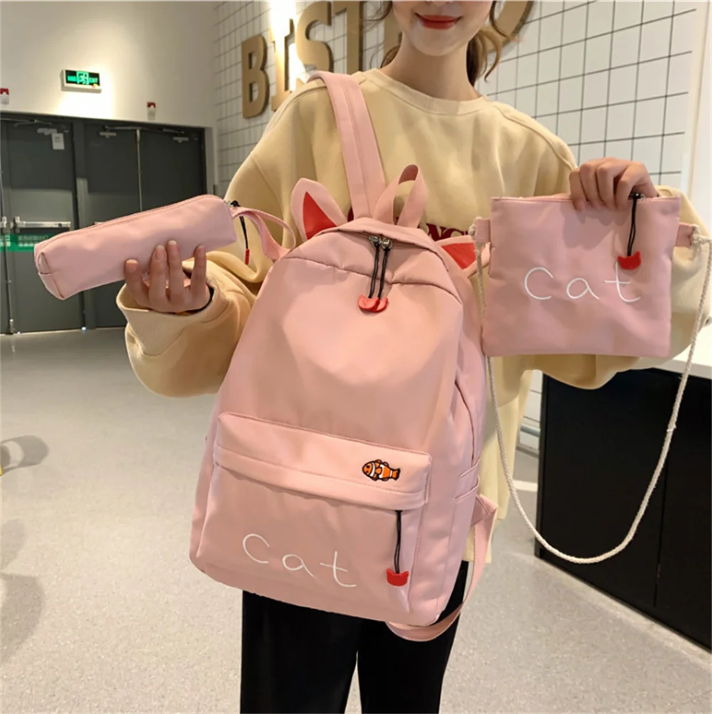 2021 New Fashion Black Vintage Casual Women Cute Cat Ear Backpacks Travel Packbag for Teenager Girls 3Pcs Set School Bags
2021 New Fashion Black Vintage Casual Women Cute Cat Ear Backpacks Travel Packbag for Teenager Girls 3Pcs Set School Bags