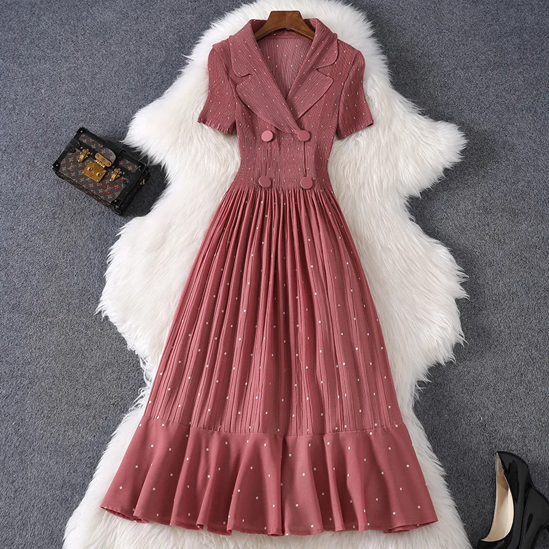 2020 New Summer Elegant Dress Short Sleeve Womens Clothing Turn Down Collar Dot Print Mid Calf Pleated Ruffle Dress Party
2020 New Summer Elegant Dress Short Sleeve Womens Clothing Turn Down Collar Dot Print Mid Calf Pleated Ruffle Dress Party
