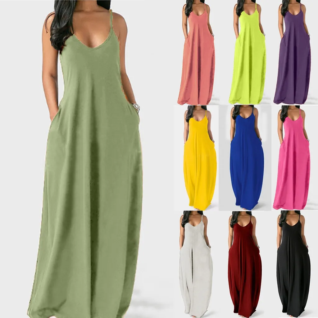 Summer Fashion Women Sexy Plus Size Solid Sleeveless O-Neck Pockets Camisole Long Dress Female vestidos verano Femme Dresses
Summer Fashion Women Sexy Plus Size Solid Sleeveless O-Neck Pockets Camisole Long Dress Female vestidos verano Femme Dresses