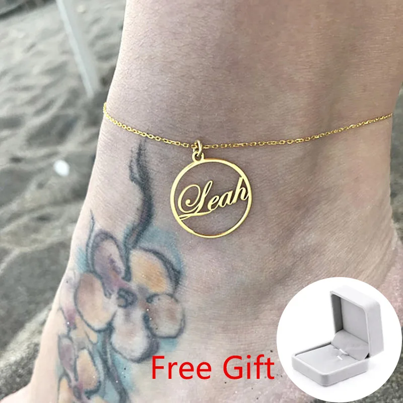 

Custom Name Anklet Personalized Stainless Steel Anklets For Women Round Gold Nameplate Ankle Bracelet Cheville Foot Jewelry