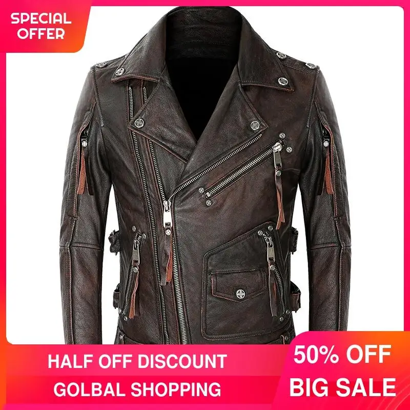 2021 Vintage Brown American Style Motorcycle Leather Jacket Men Genuine Plus Size 5XL Cowhide Autumn Slim Fit Biker's Coat
2021 Vintage Brown American Style Motorcycle Leather Jacket Men Genuine Plus Size 5XL Cowhide Autumn Slim Fit Biker's Coat