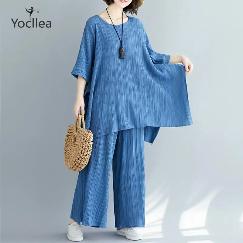 Summer two piece set cotton and linen irregular loose wide leg pants solid color fashion suit Large size women's sets
Summer two piece set cotton and linen irregular loose wide leg pants solid color fashion suit Large size women's sets