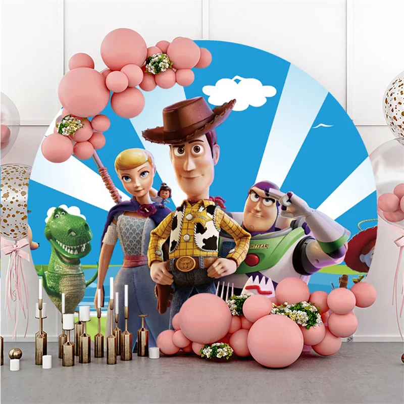 

Custom Background Party Backdrops Wedding Decoration Disney Round Toy Story Hudi Buzz Lightyear Children's Birthday Photozone