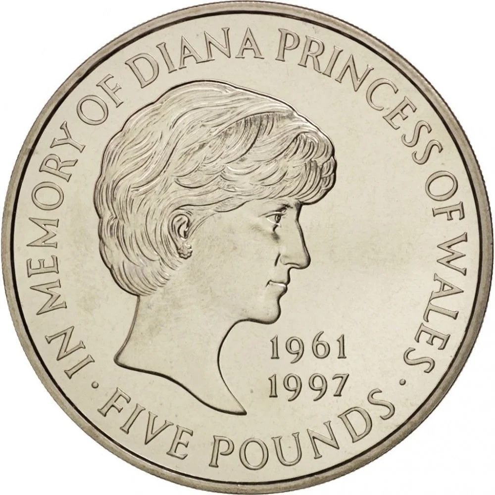 

Британская 5-фунтовая монета 1999 г., юбилейная смерть Дианы, 38 мм, оригинальные монеты UNC