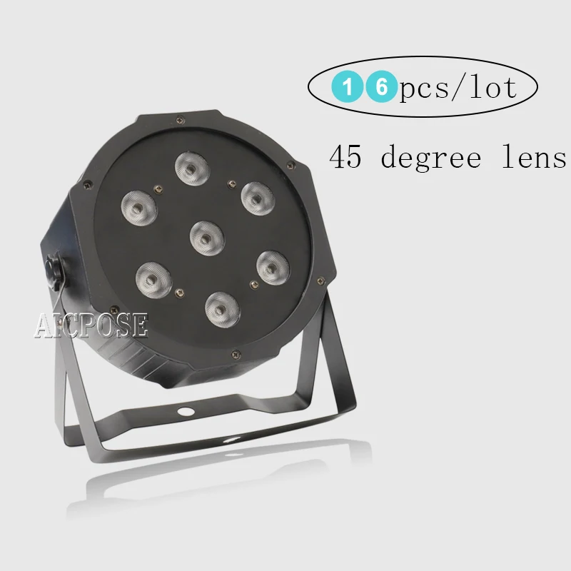 16 шт./лот 45 угол большой объектив 7x12 Вт led Par огни RGBW 4в1 плоский par dmx512 Дискотека