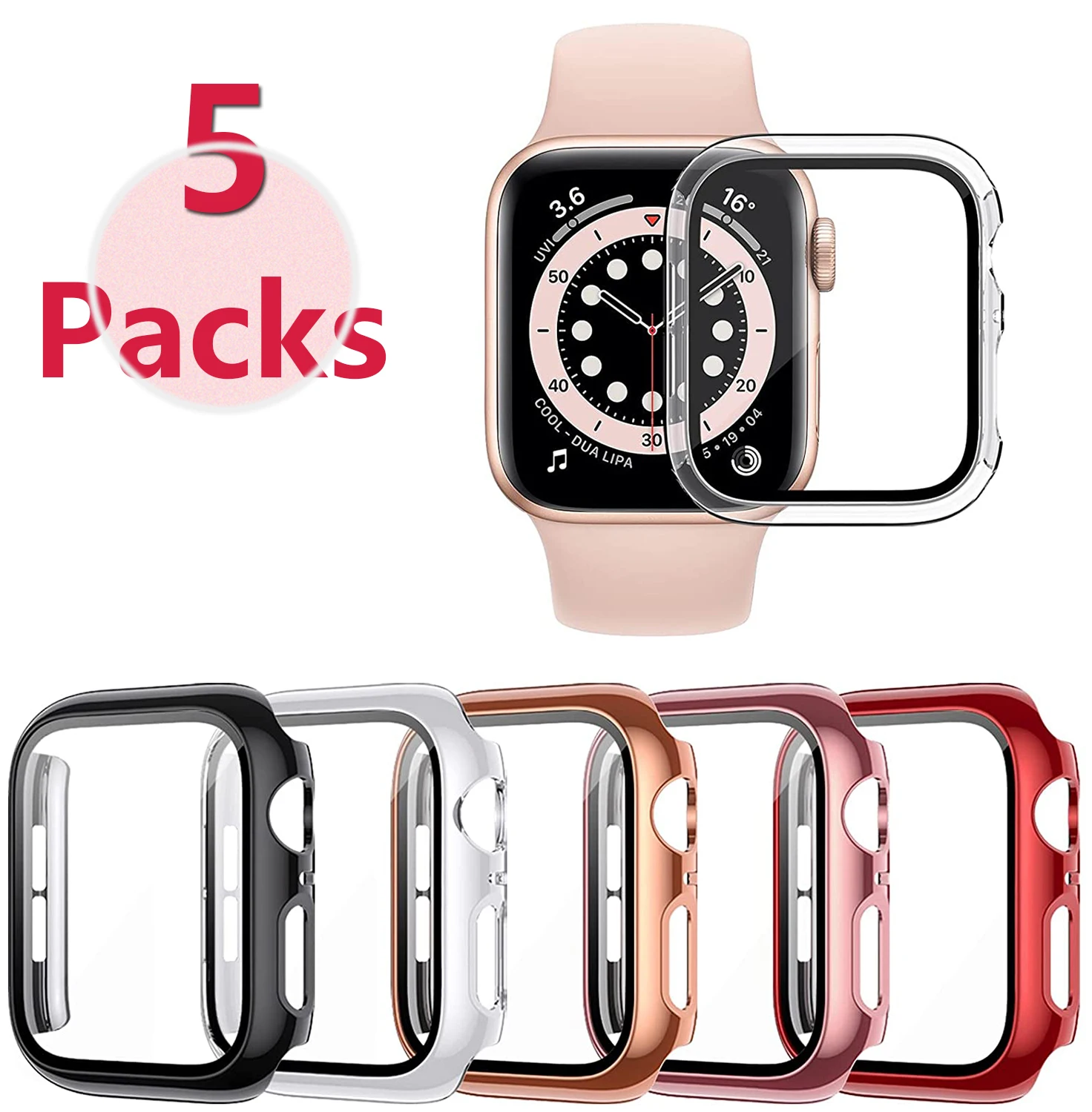 5-Pack Glass+Case for Apple Watch 44mm 40mm 42mm 38mm, Ultra-Thin Hard PC Full Cover Bumper for iWatch SE Series 6 5 4 3 2 1
5-Pack Glass+Case for Apple Watch 44mm 40mm 42mm 38mm, Ultra-Thin Hard PC Full Cover Bumper for iWatch SE Series 6 5 4 3 2 1