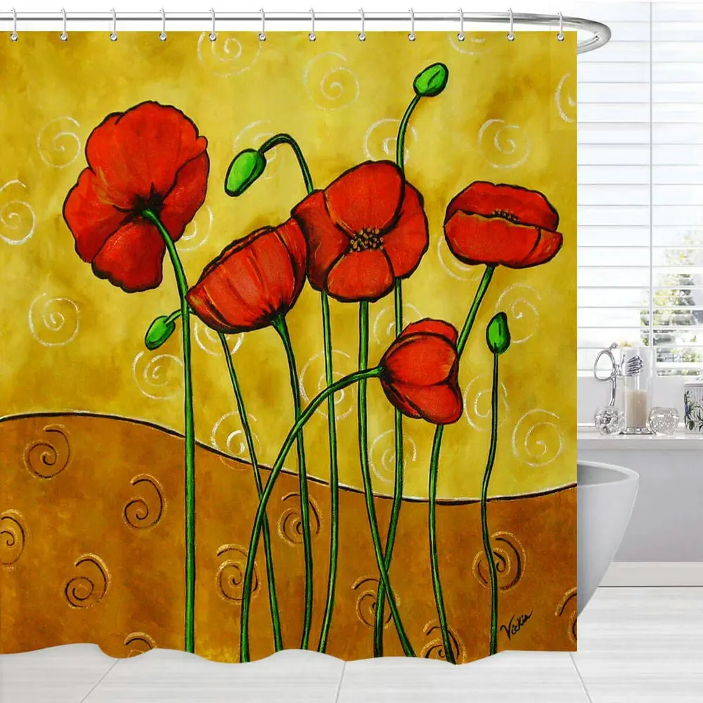 Floral Shower Curtains Red Poppy Flowers Art Design Retro Yellow Decor Country Fabric Batrhoom Polyester Screen Set With Hooks
Floral Shower Curtains Red Poppy Flowers Art Design Retro Yellow Decor Country Fabric Batrhoom Polyester Screen Set With Hooks