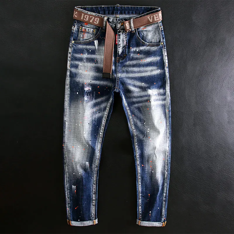 American Street Fashion Men Jeans Retro Blue Elastic Slim Ripped Jeans Men Painted Splashed Designer Hip Hop Denim Pencil Pants
American Street Fashion Men Jeans Retro Blue Elastic Slim Ripped Jeans Men Painted Splashed Designer Hip Hop Denim Pencil Pants
