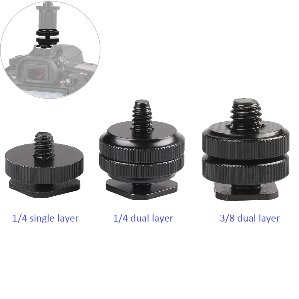 Photography Accessories 1/4'' /3/8" Single Dual Layer Flash Cold Hot Shoe Mount For Camera DSLR CanonNikonSony Minolta Yongnuo
Photography Accessories 1/4'' /3/8" Single Dual Layer Flash Cold Hot Shoe Mount For Camera DSLR CanonNikonSony Minolta Yongnuo