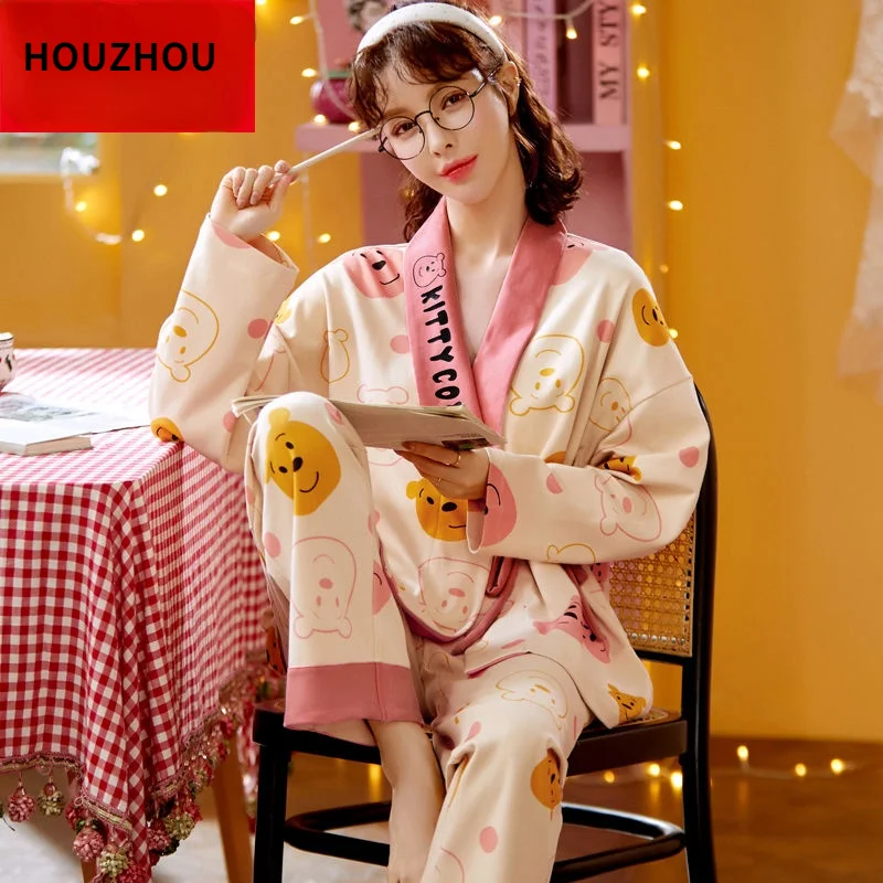 HOUZHOU Sleepwear Women's Cotton Japanese Kimono Style Pajamas Spring Autumn Home Clothes Kawaii Cartoon Pijamas Pyjamas Cute
HOUZHOU Sleepwear Women's Cotton Japanese Kimono Style Pajamas Spring Autumn Home Clothes Kawaii Cartoon Pijamas Pyjamas Cute