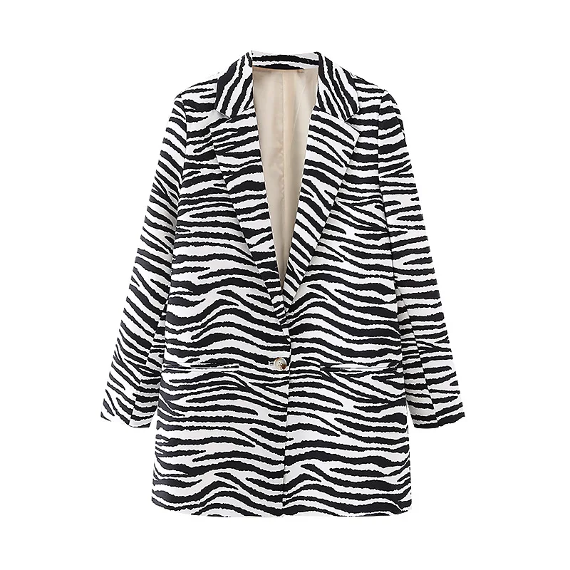 Women's Chic Tops Animal Print Autumn 2021 Zebra Pattern Thin Blazer Coat Vintage One Button Long Sleeve Female Outerwear 
Women's Chic Tops Animal Print Autumn 2021 Zebra Pattern Thin Blazer Coat Vintage One Button Long Sleeve Female Outerwear