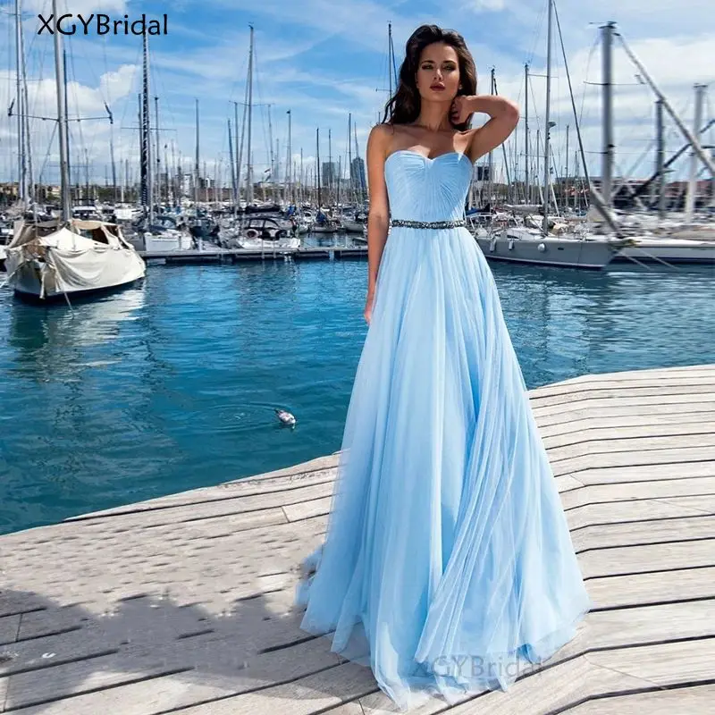 Женское вечернее платье без бретелек, Элегантное синее длинное платье трапециевидной формы из тюля с рюшами, платье для пляжа и вечеринки, Новое поступление
Женское вечернее платье без бретелек, Элегантное синее длинное платье трапециевидной формы из тюля с рюшами, платье для пляжа и вечеринки, Новое поступление