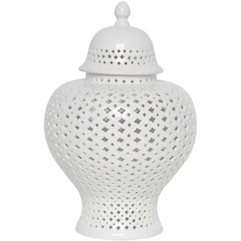 Chinese Style White Hollow Out Ceramics Military Altar Abstraction Porcelain Cover Band Storage Pot Desktop Decoration Jar
Chinese Style White Hollow Out Ceramics Military Altar Abstraction Porcelain Cover Band Storage Pot Desktop Decoration Jar