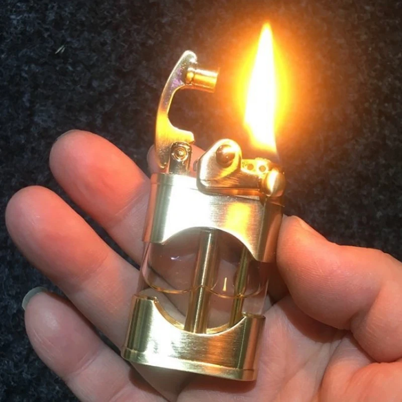 

Antique Retro Pure Brass Lighter Transparent Oil Tank Trenches Old Kerosene Lighters Gadget