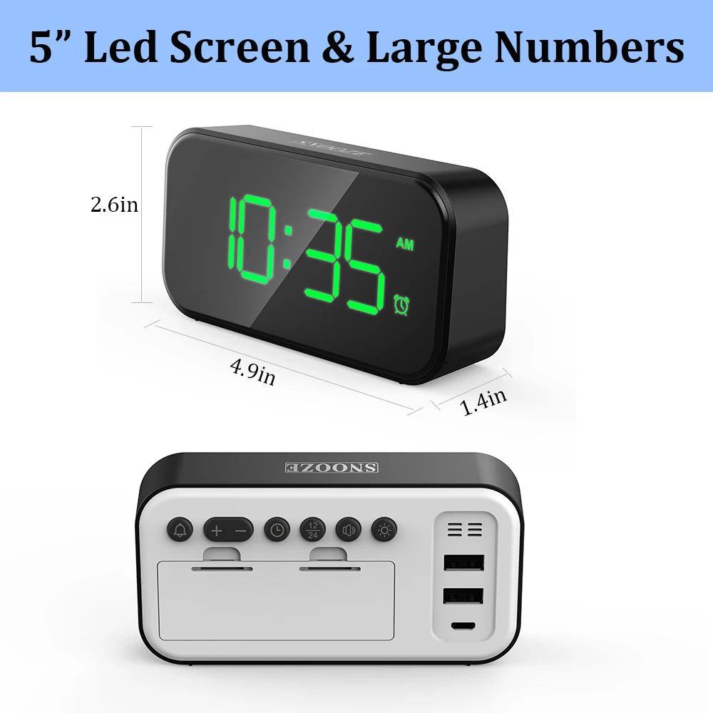 Digital Clock 5 Inch Full Screen Alarm Clock 6 Brightness 12/24 Hours Snooze Function Fast Charge Home Outdoor Electronic Clock
Digital Clock 5 Inch Full Screen Alarm Clock 6 Brightness 12/24 Hours Snooze Function Fast Charge Home Outdoor Electronic Clock