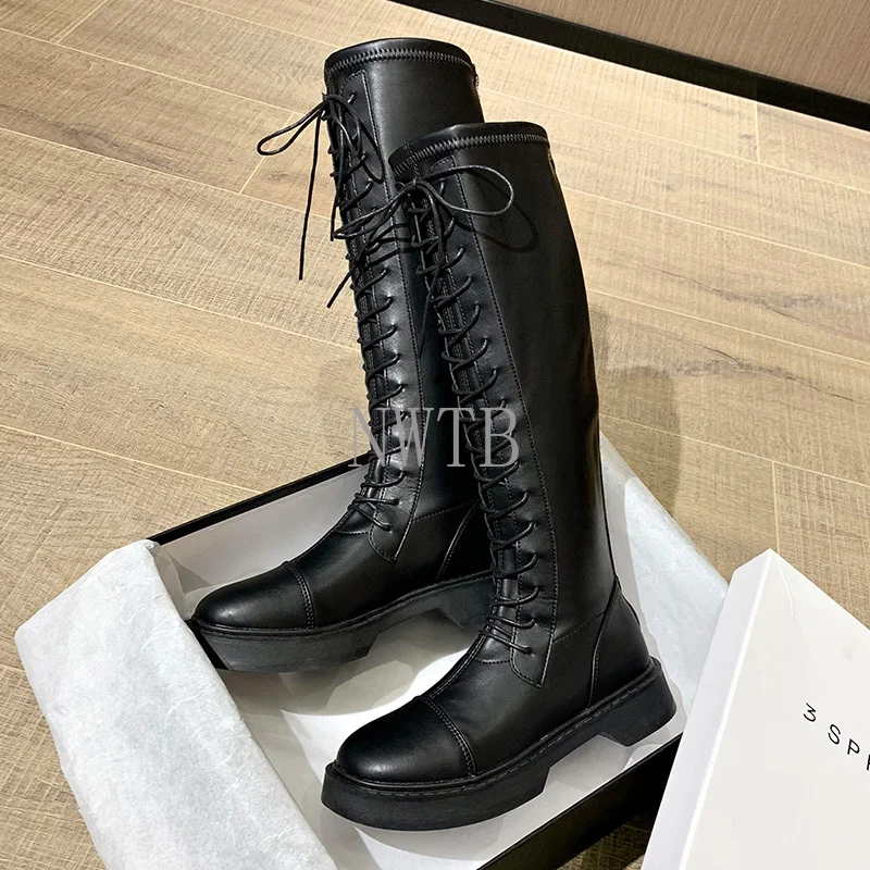 Knee-length Boots Pu Leather Boots Lace-up Casual Square High Heeled Zippers Warmth Non-slip Spring Winter High-top Shoes 
Knee-length Boots Pu Leather Boots Lace-up Casual Square High Heeled Zippers Warmth Non-slip Spring Winter High-top Shoes