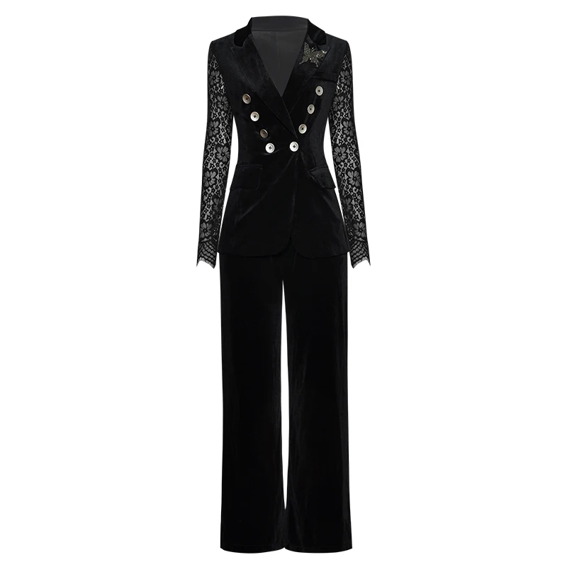 Pieces Runway Fashion 2 Velvet Office Ladies Beading Lace Patchwork Blazer+ Full-Lenght Pants Black Sets
Pieces Runway Fashion 2 Velvet Office Ladies Beading Lace Patchwork Blazer+ Full-Lenght Pants Black Sets