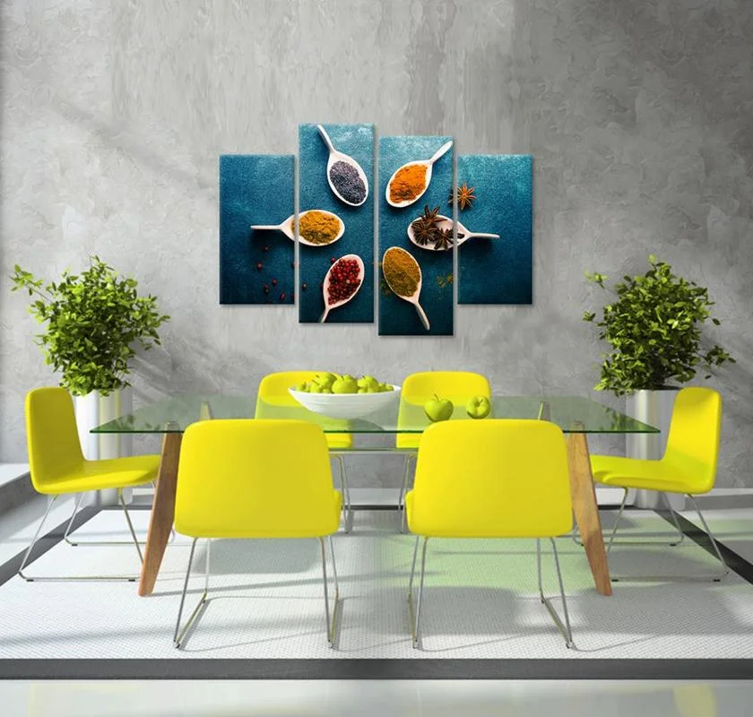 Still Life Canvas Painting Colorful Spices and Seasonings Wall Art Poster 4 Pieces Six Spoon HD Print Set Framed for Home Decor
Still Life Canvas Painting Colorful Spices and Seasonings Wall Art Poster 4 Pieces Six Spoon HD Print Set Framed for Home Decor