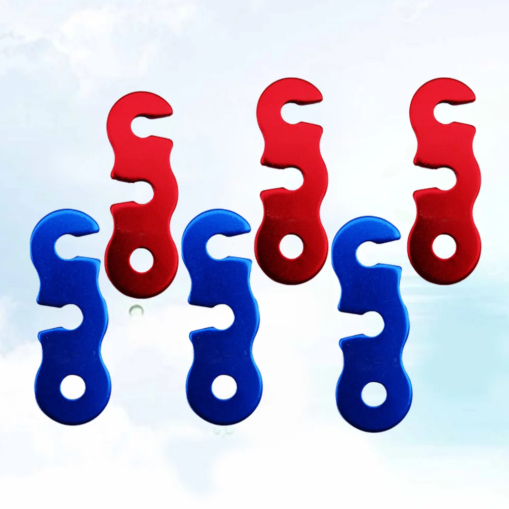 

6pcs Red and Blue Durable Aluminum Tent Cord Buckles Rope Adjusters Quick Knot Tent Wind Rope Buckles 3 Holes Antislip Tightenin