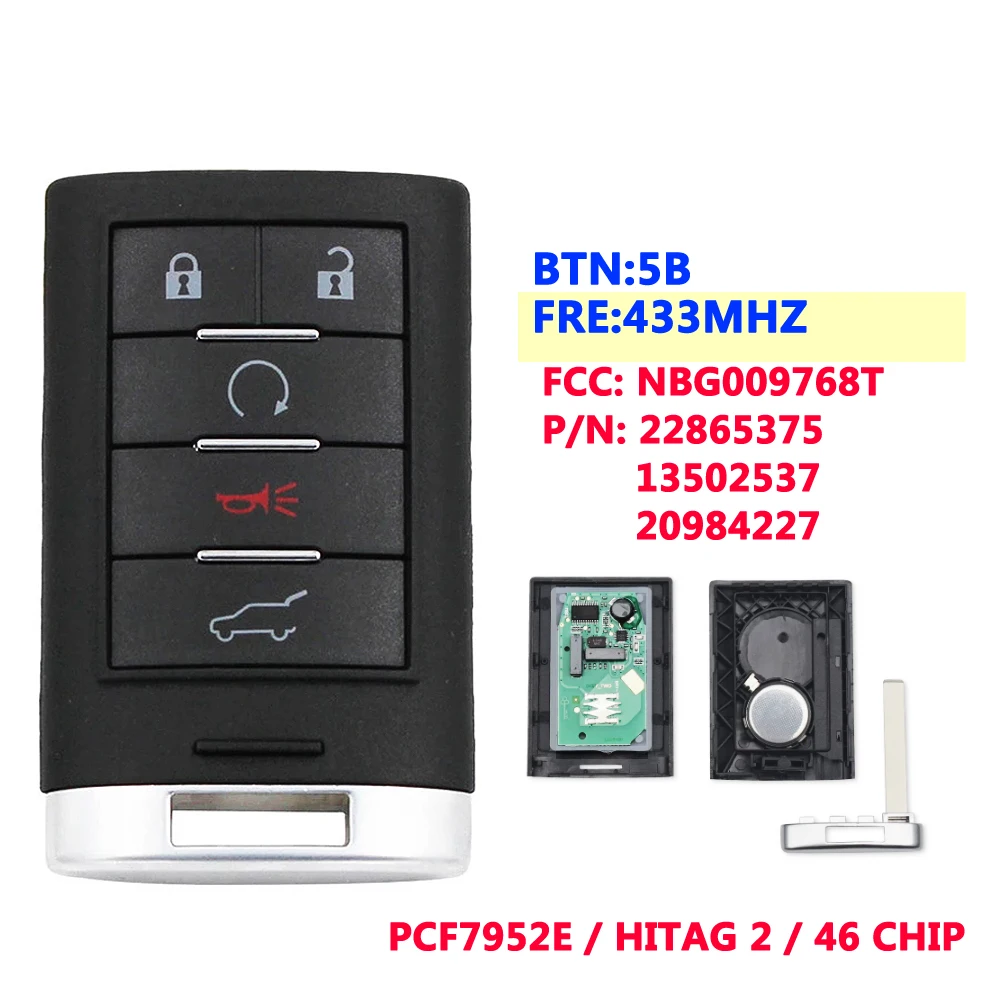 5 Button 433Mhz Intelligent Card Smart Remote Key For Cadillac SRX,XTS,ATS 2010 2011 2012 2015 NBG009768T
5 Button 433Mhz Intelligent Card Smart Remote Key For Cadillac SRX,XTS,ATS 2010 2011 2012 2015 NBG009768T