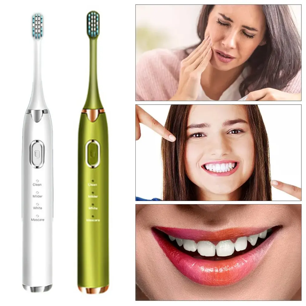 Ultrasonic Electric Toothbrush Adult Timer Brush 4 Modes USB Charger Rechargeable IPX7 Tooth Brush Replacement Heads Set
Ultrasonic Electric Toothbrush Adult Timer Brush 4 Modes USB Charger Rechargeable IPX7 Tooth Brush Replacement Heads Set