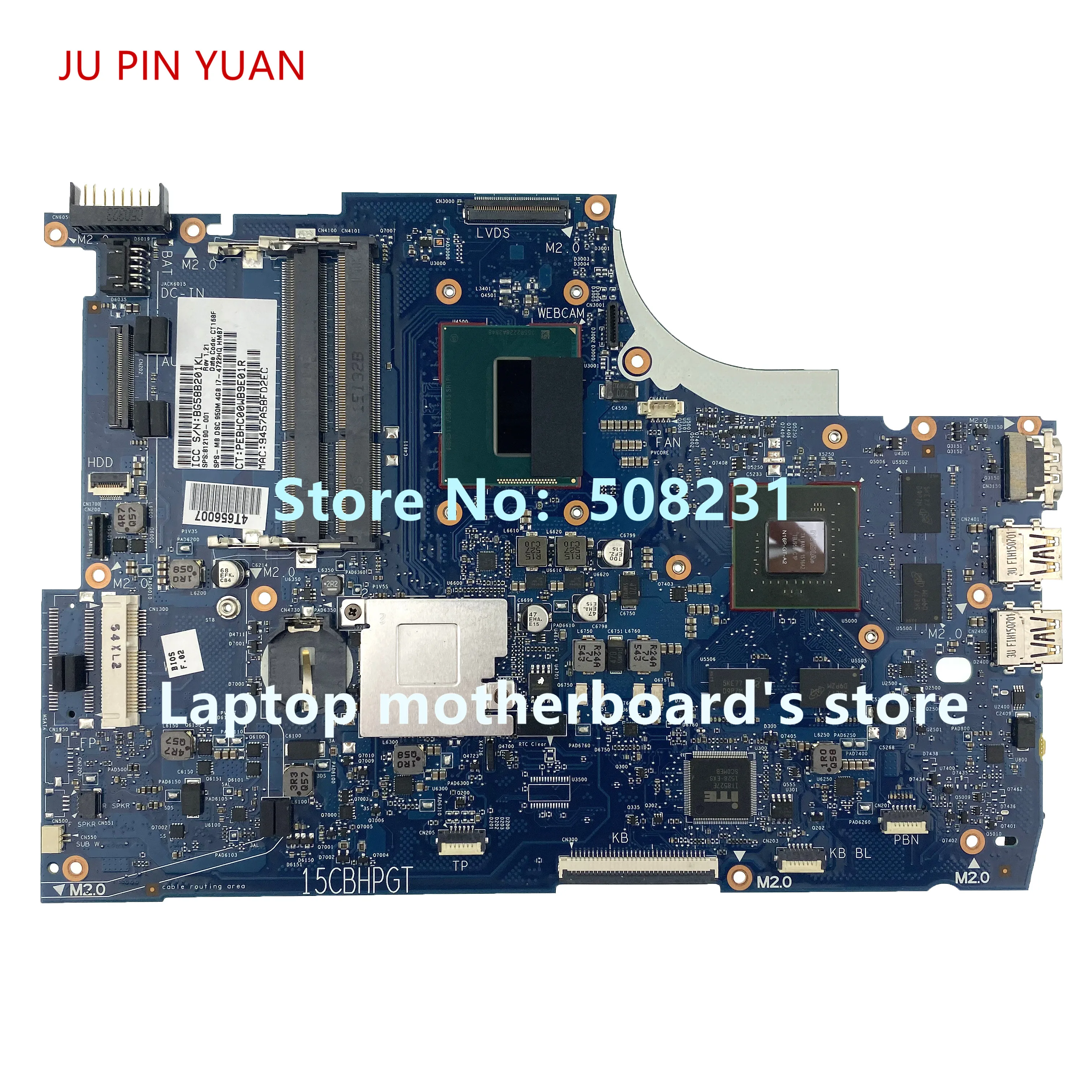 JU PIN YUAN For HP ENVY 15-Q370CA 15T-Q300 NoteBook PC 812190-501 812190-601 Laptop Motherboard i7-4722HQ CPU HM87 950M/4GB
JU PIN YUAN For HP ENVY 15-Q370CA 15T-Q300 NoteBook PC 812190-501 812190-601 Laptop Motherboard i7-4722HQ CPU HM87 950M/4GB