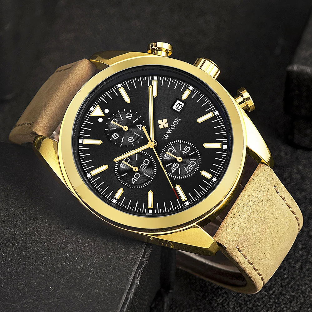WWOOR 2021 Sport Business Watches For Men Top Brand Luxury Leather Waterproof Quartz Watch Men Gold Black Chronograph Wristwatch
WWOOR 2021 Sport Business Watches For Men Top Brand Luxury Leather Waterproof Quartz Watch Men Gold Black Chronograph Wristwatch