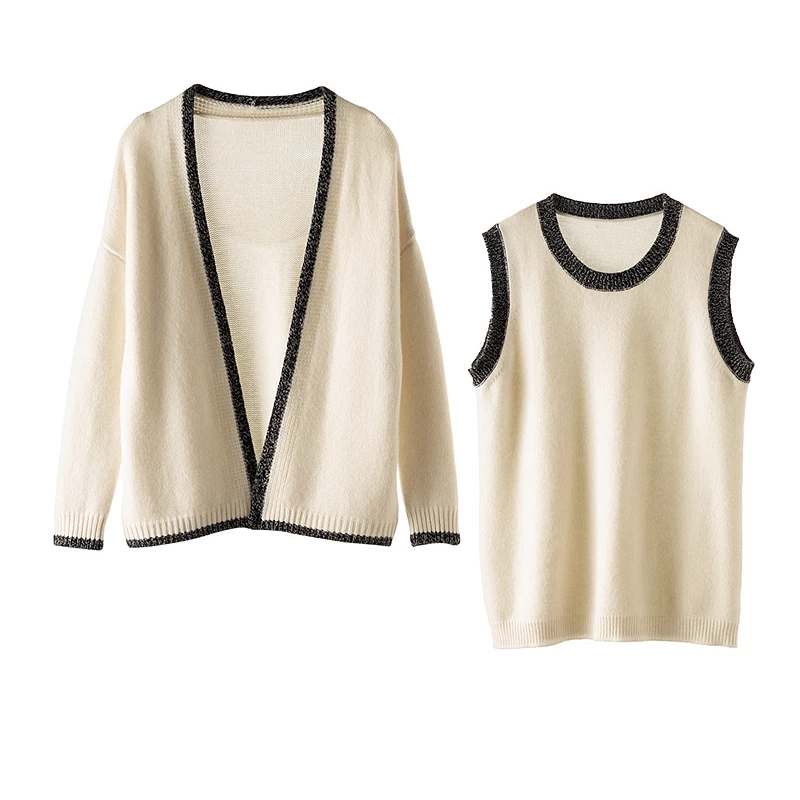 Cardigan Women Two Pieces Set 100% Cashmere Knitted Raglan Long Sleeves Solid High Quality Coat Elegant Style New Fashion
Cardigan Women Two Pieces Set 100% Cashmere Knitted Raglan Long Sleeves Solid High Quality Coat Elegant Style New Fashion